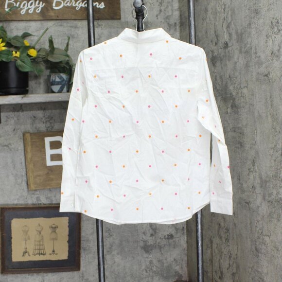 Lemon Way Womens 365 Poplin Stretch Embroidered Button-Down Shirt White Dot M - Picture 2 of 5